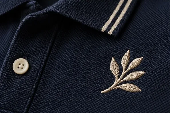 Embroidered logo on a navy polo